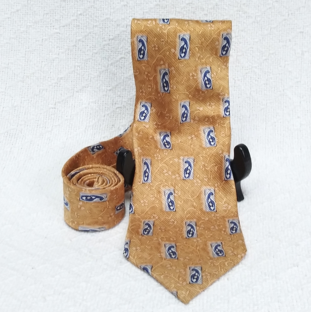 Jos. A. Bank Blue Paisley Golden Floral Neck Tie - Picture 1 of 4